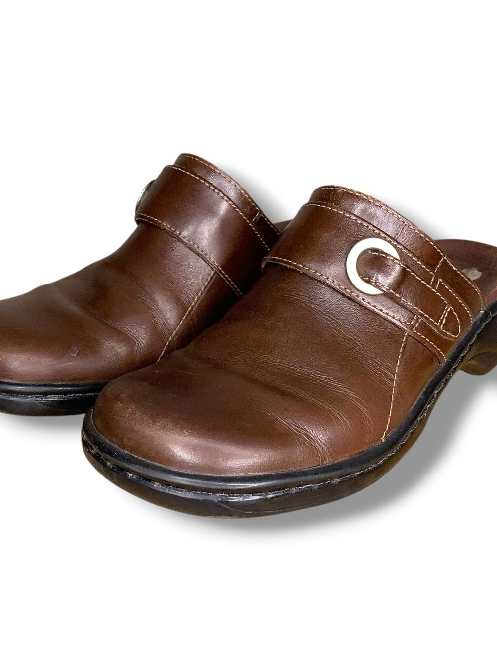 Size 7 Clarks Leather Dark Brown Mules Clogs Slip On Boho Bohemian Hippie